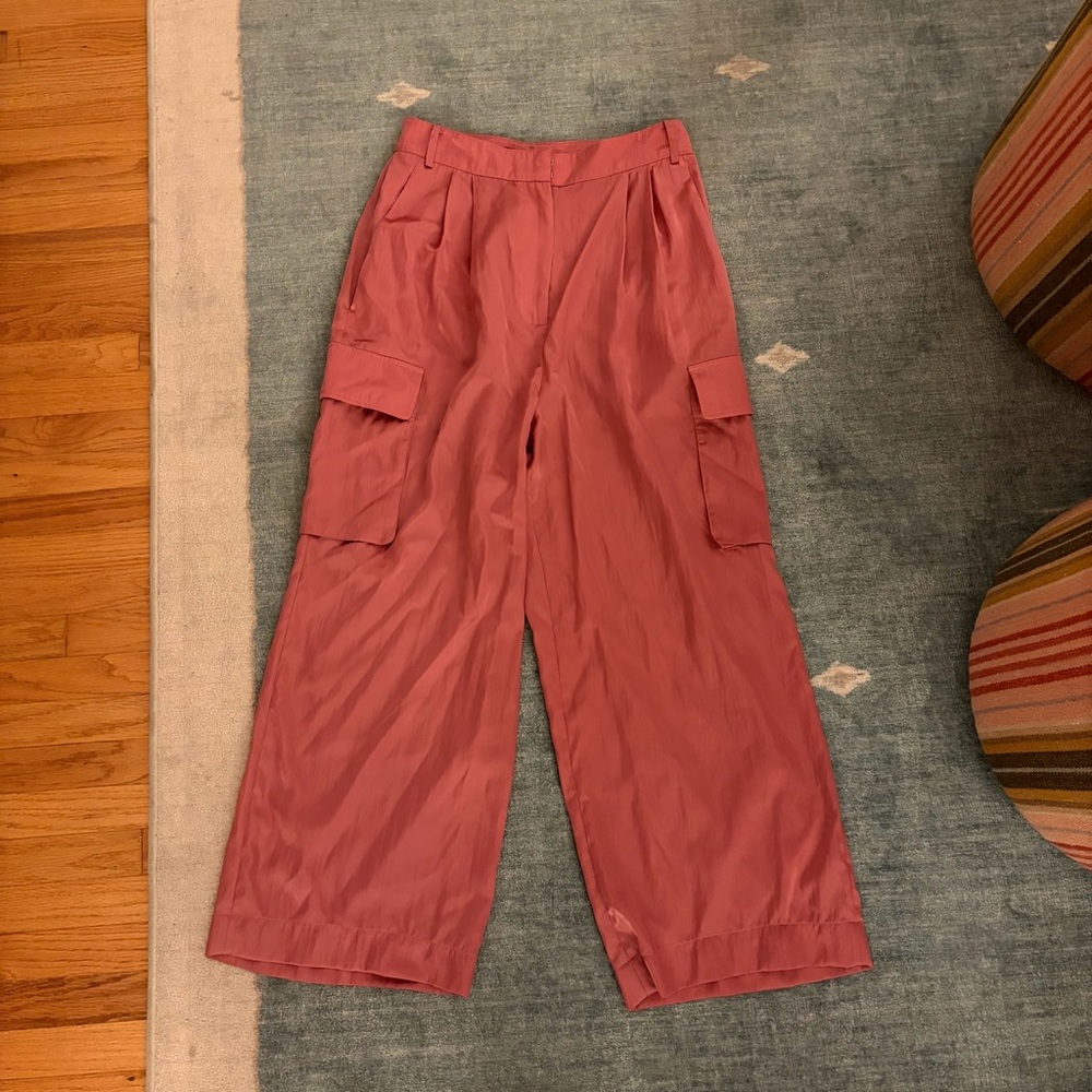 Tibi Pink Wide-Leg Cargo Satin Pants - Picture 2 of 7